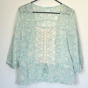 Maurices Sheer Light Blue Floral Lace Blouse - Size: Medium